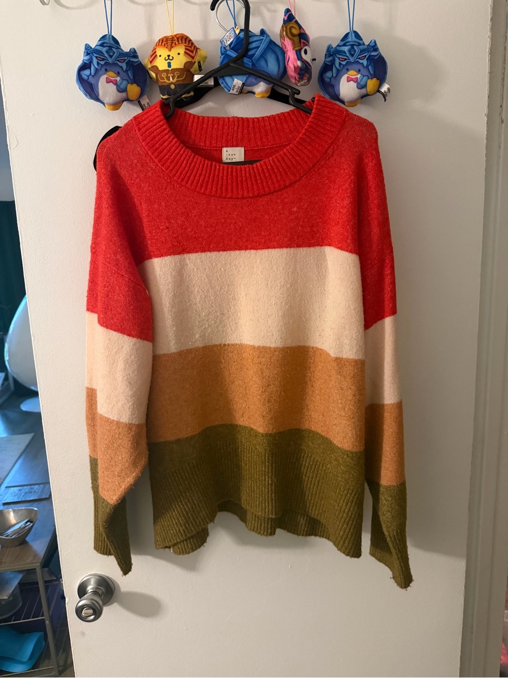 a new day Red, Cream, Mustard & Olive Colorblock Crewneck Sweater